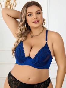 Sujetador con encaje en contraste con aro - Azul Marino - Ver 1