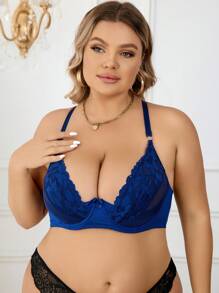 Sujetador con encaje en contraste con aro - Azul Marino - Ver 5