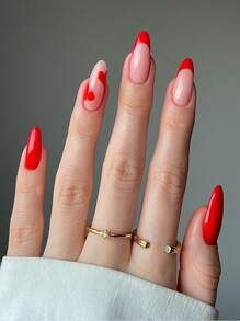 Nâng cấp ngay lập tức diện mạo của bạn với Bộ móng tay giả hình trái tim dài 24 chiếc - Đỏ - Xem 1