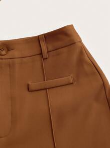 SHEIN MOD Solid Seam Front Straight Leg Trousers - Coffee Brown - View 3