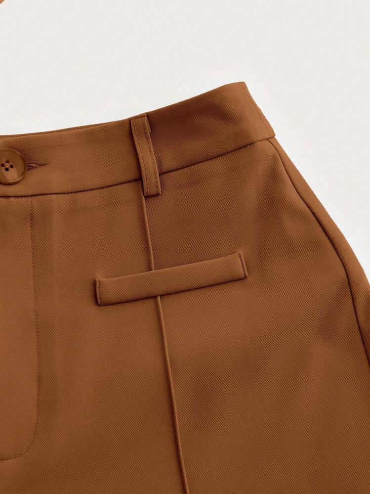 SHEIN MOD Pantalones rectos con costura sólida al frente - Café integral - Añade 3