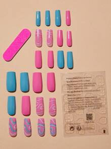 使用24入組長方形條紋雙色全覆蓋假指甲套裝升級您造型 - 紅色 - 查看 2