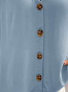 EMERY ROSE 女式纯色简约短袖衬衫，休闲日常穿着 - 霧霾藍 - 查看 4