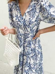 DAZY 满版植物印花泡泡袖罩衫裙太阳裙、教师装