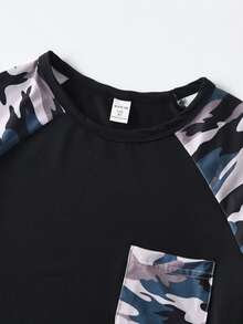 SHEIN Boys Camo Print Raglan Sleeve Tee & Shorts - Multicolor - View 5