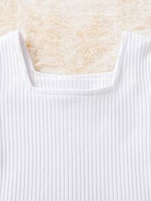 SHEIN 嬰兒泡泡袖T恤和格紋印花紐扣細節半身裙 - 彩色 - 查看 3