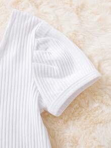 SHEIN 嬰兒泡泡袖T恤和格紋印花紐扣細節半身裙 - 彩色 - 查看 4