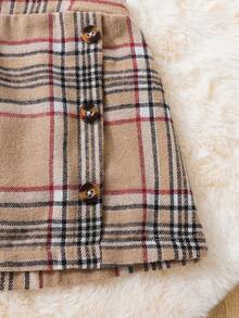 SHEIN 嬰兒泡泡袖T恤和格紋印花紐扣細節半身裙 - 彩色 - 查看 6