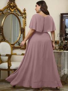 UNITHORSE Plus Ruffle Trim Wrap Belted Chiffon Dress - Pink - View 3