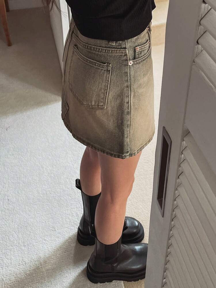 Slant Pocket Denim Skirt Jeans Skirt