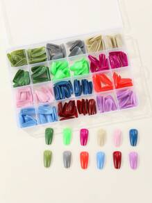 帶288入組長款棺材混色全覆蓋假指甲套裝 - 彩色 - 查看 3
