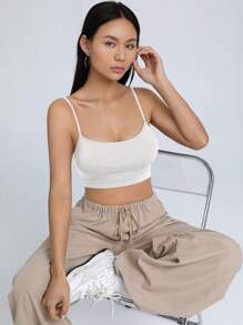 SHEIN EZwear 素色吊帶短上衣 - 白色 - 查看 3