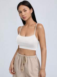 SHEIN EZwear 素色吊帶短上衣 - 白色 - 查看 4
