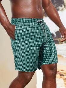 Surfspeed 男士全身幾何圖案字母補丁細節腰部抽繩泳褲 - 綠色 - 查看 3