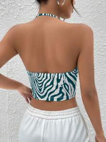 SHEIN EZwear Áo khoác và áo lót dành cho xe tăng nữ Lộ Lưng Sọc ngựa vằn Gợi cảm - Màu xanh lá cây đậm - Xem 2