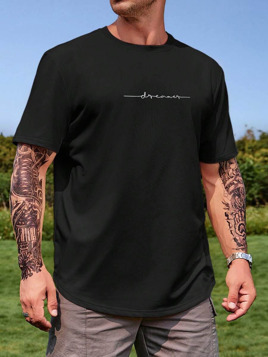 Manfinity Homme Men Plus Letter Graphic Tee - Black - View 1