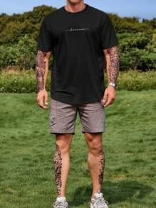 Manfinity Homme Men Plus Letter Graphic Tee - Black - View 3