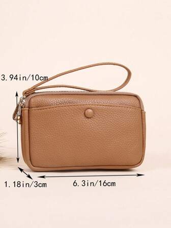 荔枝压纹长款钱包 纽扣装饰 带拉链 简约手拿包 手机包 手机壳 收纳包 轻便时尚 白领上班族 大学工作 商务通勤 办公室 周年纪念 生日礼物 情人节 手机腕带钱包 iPhone 包 手机钱包袋 手机包 女士钱包 钱包