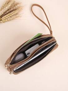 Cartera larga con relieve de lichis, decorada con botones y cremallera, minimalista, embrague, bolsa para teléfono, estuche de almacenamiento, ligera, para trabajadores de cuello blanco, universidad, trabajo, negocios, conmuta, oficina, para aniversario, regalo de cumpleaños en el Día de San Valentín, billetera con muñequera para teléfono, bolsa de teléfono, bolso para teléfono, cartera, bolso para mujeres