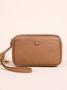 Cartera larga con relieve de lichis, decorada con botones y cremallera, minimalista, embrague, bolsa para teléfono, estuche de almacenamiento, ligera, para trabajadores de cuello blanco, universidad, trabajo, negocios, conmuta, oficina, para aniversario, regalo de cumpleaños en el Día de San Valentín, billetera con muñequera para teléfono, bolsa de teléfono, bolso para teléfono, cartera, bolso para mujeres