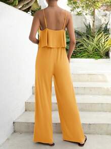 SHEIN 孕婦素色闊腿吊帶連體褲 - 黃色 - 查看 2