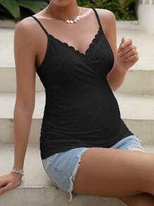 SHEIN Maternity Contrast Lace Cami Top - Black - View 1