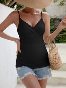 SHEIN Maternity Contrast Lace Cami Top - Black - View 3