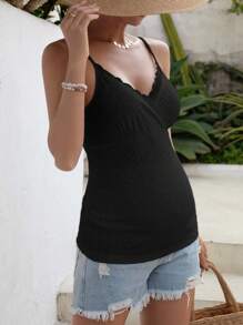 SHEIN Maternity Contrast Lace Cami Top - Black - View 5
