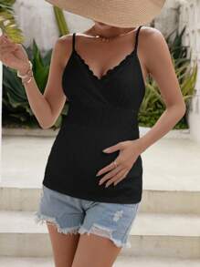 SHEIN Maternity Contrast Lace Cami Top - Black - View 7