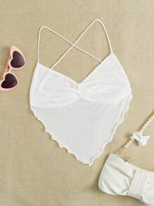 SHEIN EZwear Crisscross Backless Bandana Hem Cami Top - White - View 1