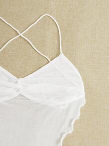 SHEIN EZwear Crisscross Backless Bandana Hem Cami Top - White - View 3