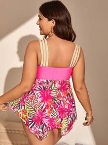 Vòng in nhiệt đới cỡ lớn được liên kết với bãi biển mùa hè Tankini - Hồng - Xem 2