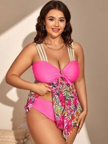 Vòng in nhiệt đới cỡ lớn được liên kết với bãi biển mùa hè Tankini - Hồng - Xem 3