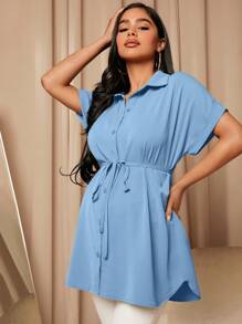 SHEIN 孕婦蝙蝠袖腰帶襯衫