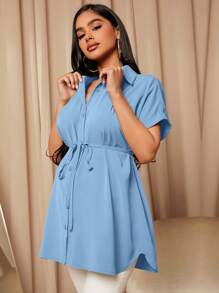 SHEIN 孕婦蝙蝠袖腰帶襯衫