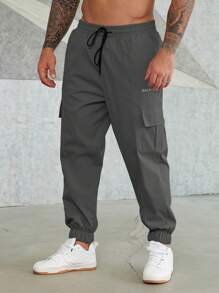 Manfinity Homme Quần Nam Dây kéo Túi Lá thư Đường phố - Xám - Xem 5