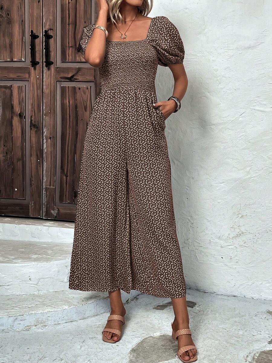 SHEIN Clasi Áo liền quần nữ Túi Dải chun Họa tiết hoa Boho - Nhiều màu - Xem 1