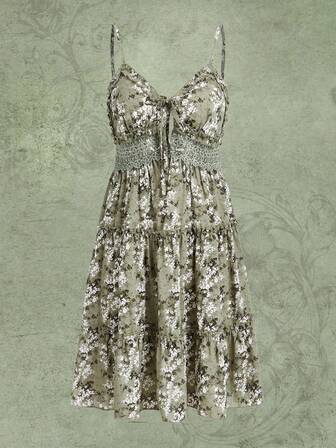 Floral Print Tie Front Cami Dress