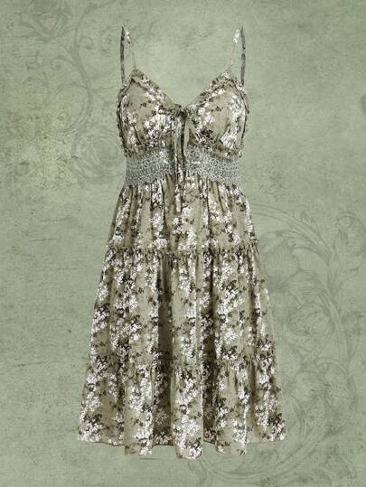 Floral Print Tie Front Cami Dress