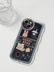 Cartoon Bear & Rabbit Print Phone Case - Multicolor - View 3