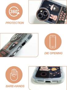 Cartoon Bear & Rabbit Print Phone Case - Multicolor - View 4