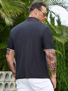Manfinity Homme Men Plus Contrast Trim Polo Shirt - Black - View 2