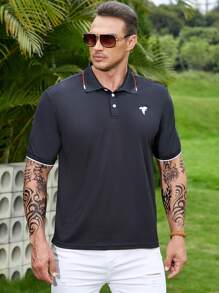 Manfinity Homme Men Plus Contrast Trim Polo Shirt - Black - View 3