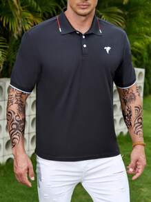 Manfinity Homme Men Plus Contrast Trim Polo Shirt - Black - View 4