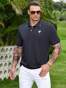 Manfinity Homme Men Plus Contrast Trim Polo Shirt - Black - View 5