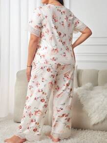 大碼印花蕾絲拼接睡衣套裝 - 彩色 - 查看 2