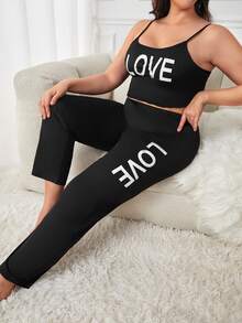 Plus Letter Graphic PJ Set - Black - View 3