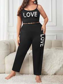 Plus Letter Graphic PJ Set - Black - View 1