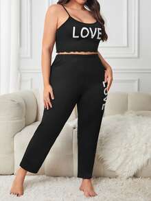 Plus Letter Graphic PJ Set - Black - View 5