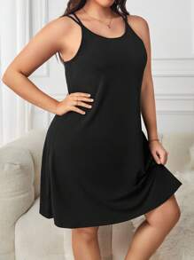 Plus Solid Cami Nightdress - Black - View 4